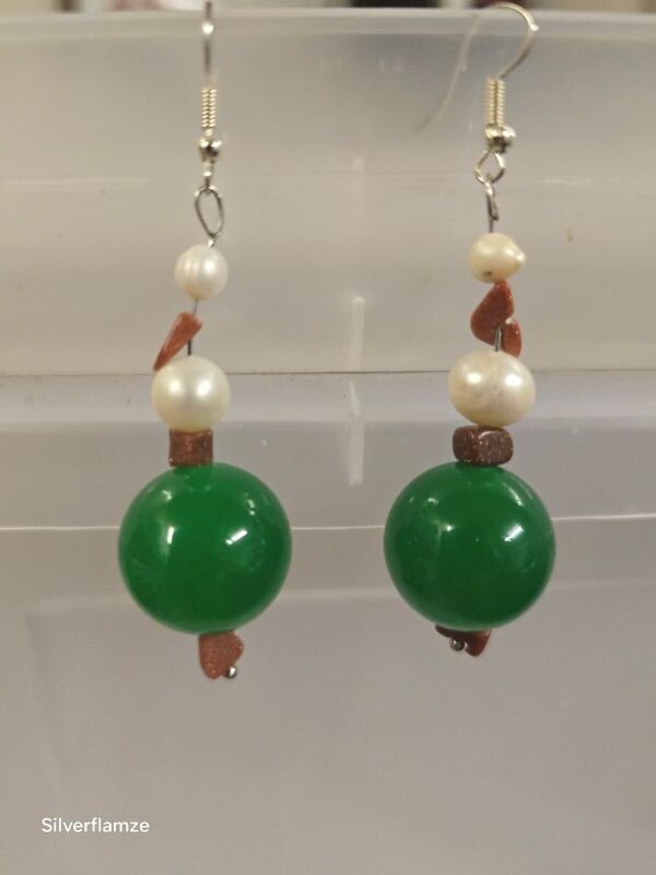 Emerald Agate Pearl Copper Flower Necklace Set - Image 4