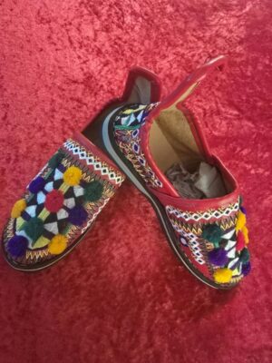 Red Moroccan Pom Pom Moccasin Shoes