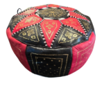 Red & Black Moroccan Leather Ottoman