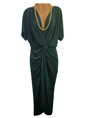 Emerald Green Stretch V Neckline Dress