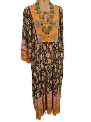 Boho Orange Floral Cotton Garden Dress