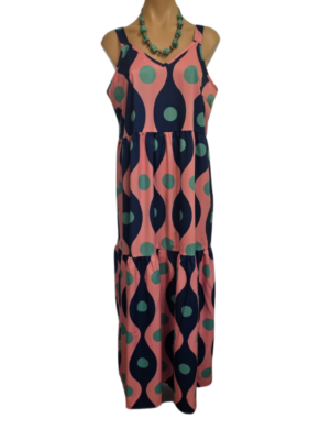 Pink Singlet Green & Blue Spot Summer Dress