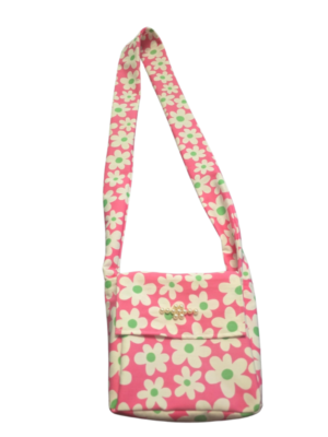 Pink & Green Daisy Cotton Designer Crossbody Bag