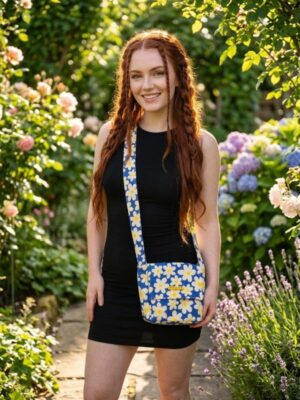 Blue & Yellow Daisy Cotton Designer Crossbody Bag
