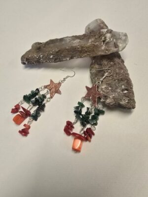 Copper Star Malachite & Red Coral Handmade Earrings