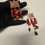 Copper Cat Red Coral & Tiger Eye Handmade Earrings