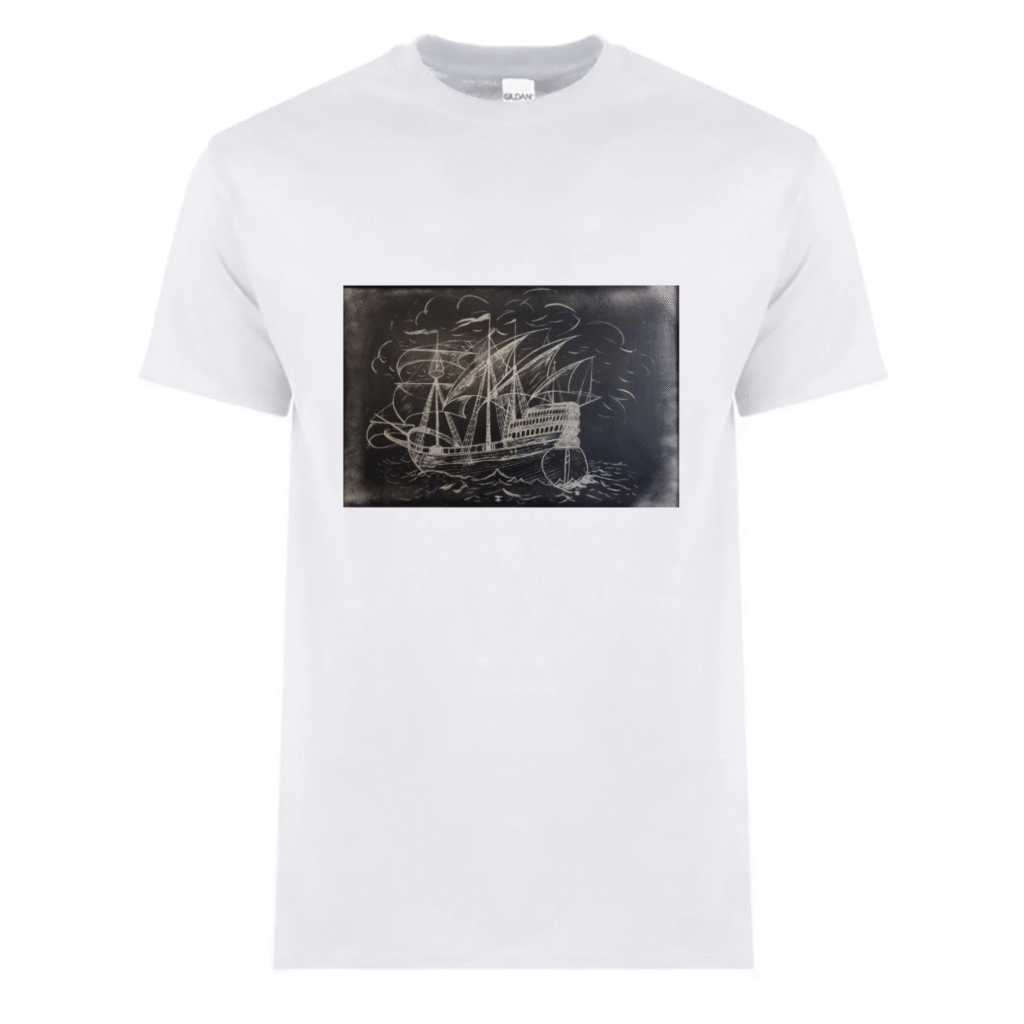 Silver Sailing Ship White T’shirt