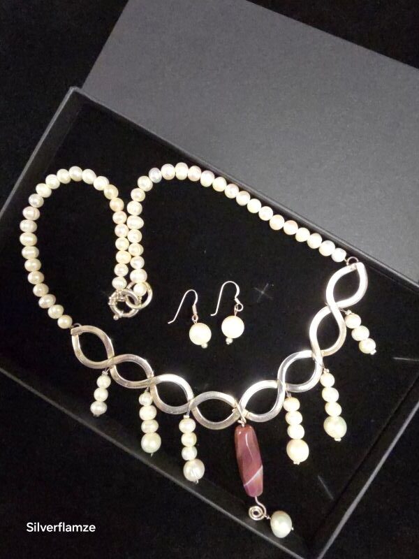 Freshwater Pearl Sterling Silver Infinity Necklace