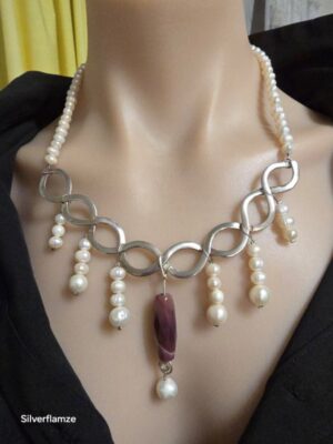 Freshwater Pearl Sterling Silver Infinity Necklace