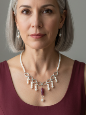 Freshwater Pearl Sterling Silver Infinity Necklace