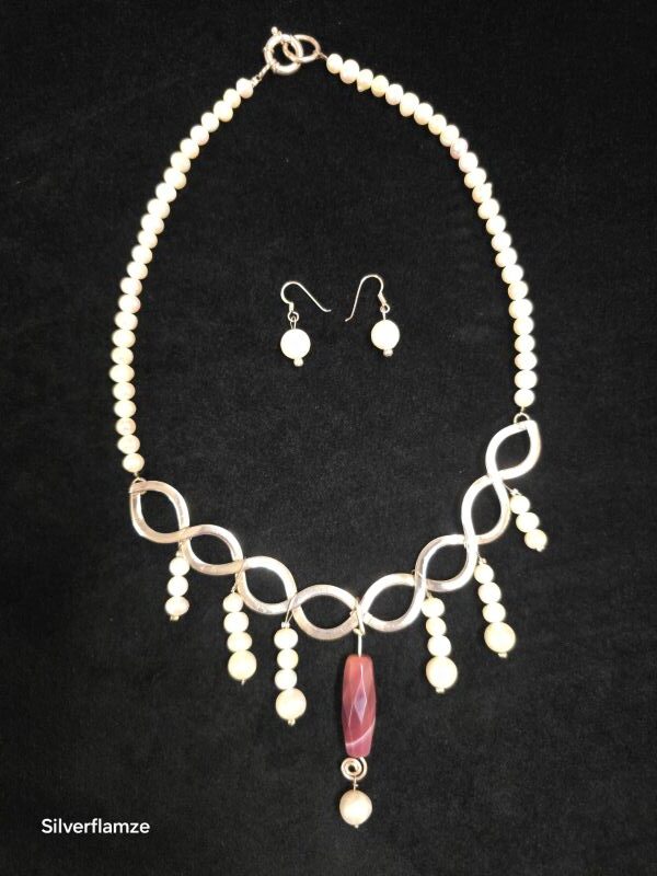 Freshwater Pearl Sterling Silver Infinity Necklace - Image 3