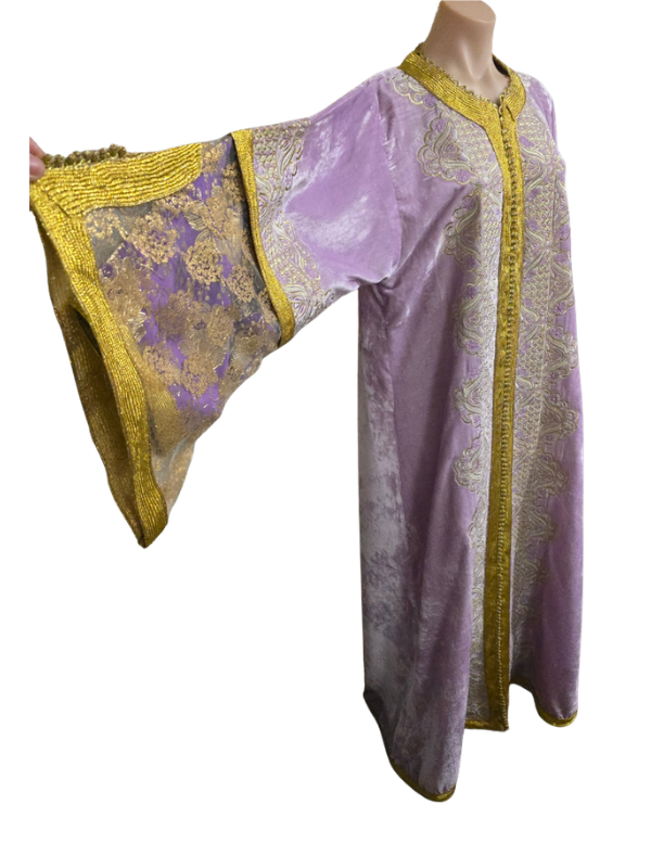 Lilac Velvet Gold Embroided Moroccan Kaftan