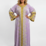 Lilac Velvet Gold Embroidered Moroccan Kaftan
