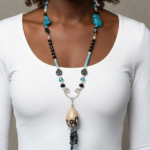 Peace Blue Crystal Ceramic Focal Bead Necklace