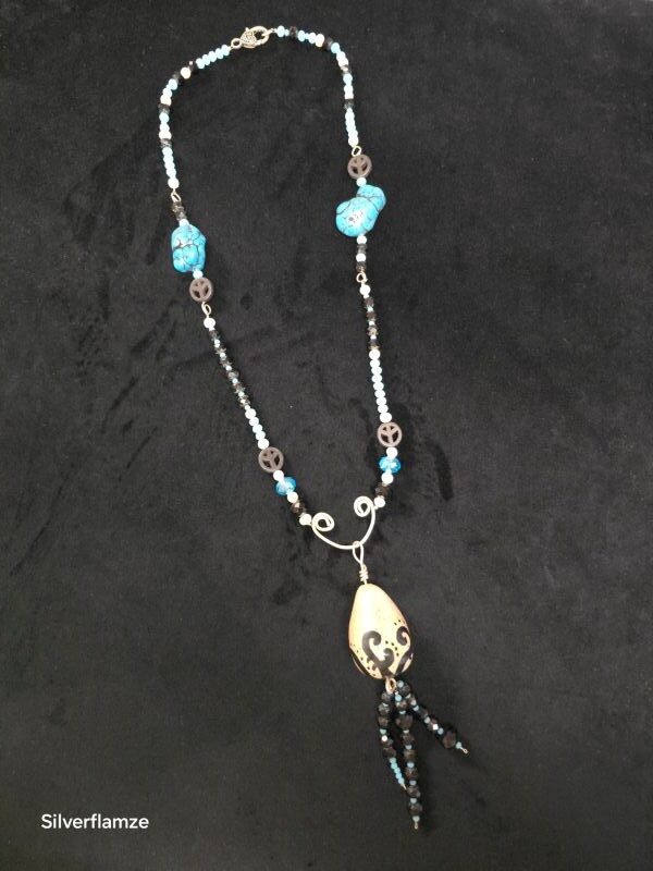 Peace Blue Crystal Ceramic Focal Bead Necklace