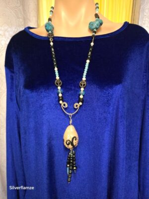 Peace Blue Crystal Ceramic Focal Bead Necklace