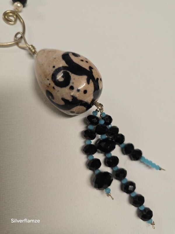 Peace Blue Crystal Ceramic Focal Bead Necklace - Image 7