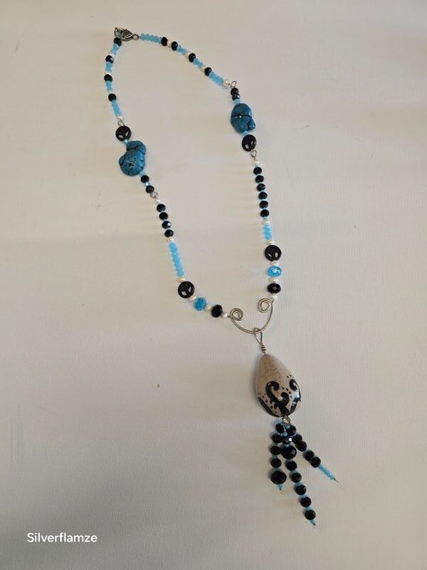 Peace Blue Crystal Ceramic Focal Bead Necklace - Image 4
