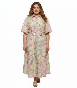 Pretty Floral Linen Garden Dress Size 18