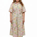 Pretty Floral Linen Garden Dress Size 18