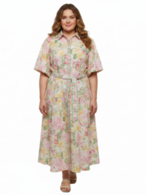 Pretty Floral Linen Garden Dress Size 18