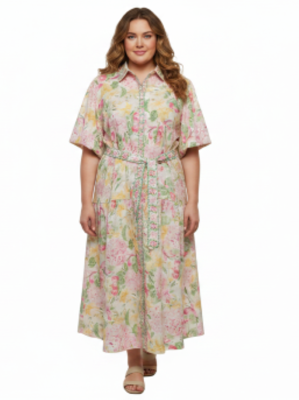 Pretty Floral Linen Garden Dress size 18