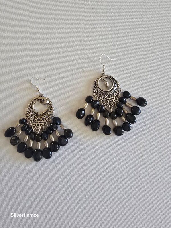 Blue Tiger Eye Bead Fashion Hook Earrings