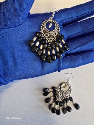 Blue Tiger Eye Bead Fashion Hook Earrings