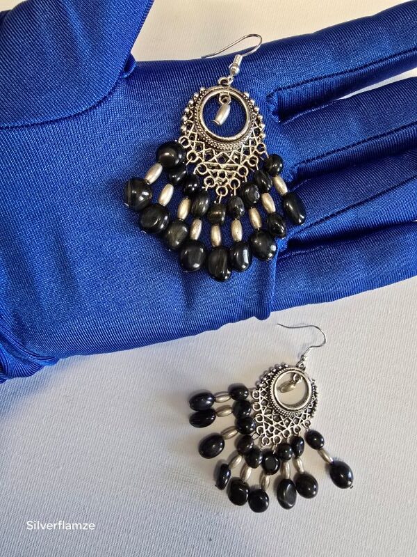 Blue Tiger Eye Bead Fashion Hook Earrings