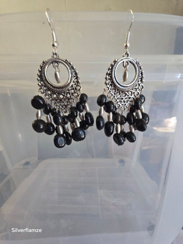 Blue Tiger Eye Bead Fashion Hook Earrings - Image 5