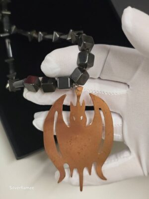 Blue Tiger Eye Hematite Copper Bat Necklace