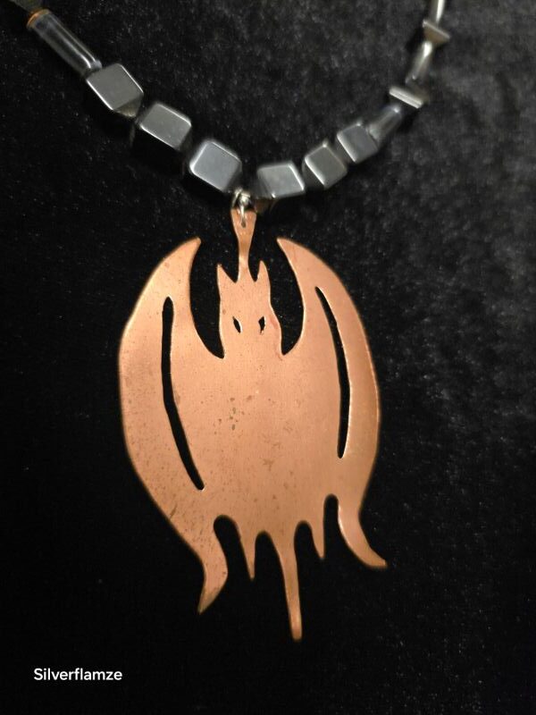 Blue Tiger Eye Hematite Copper Bat Necklace - Image 4