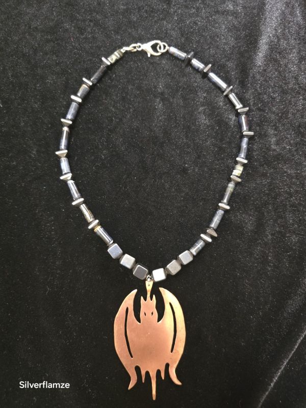 Blue Tiger Eye Hematite Copper Bat Necklace - Image 3