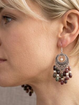 Natural Ruby Bead Fashion Silver Hook Earrings
