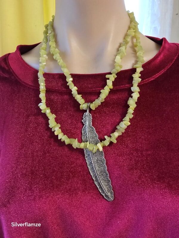 Lemon Jade Crystal Feather Beaded Necklace