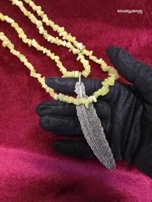 Lemon Jade Crystal Feather Beaded Necklace