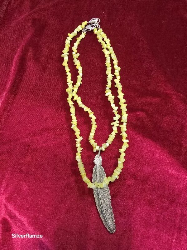 Lemon Jade Crystal Feather Beaded Necklace