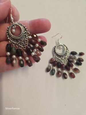 Natural Ruby Bead Fashion Silver Hook Earrings