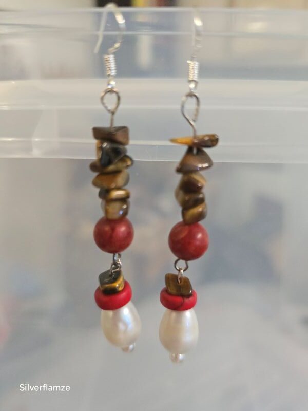 Agate Red Coral Pearl Tiger Eye Necklace Set - Image 5