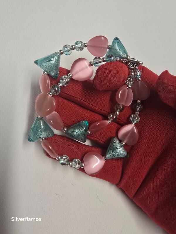 Blue Foil Glass Bead Bracelet
