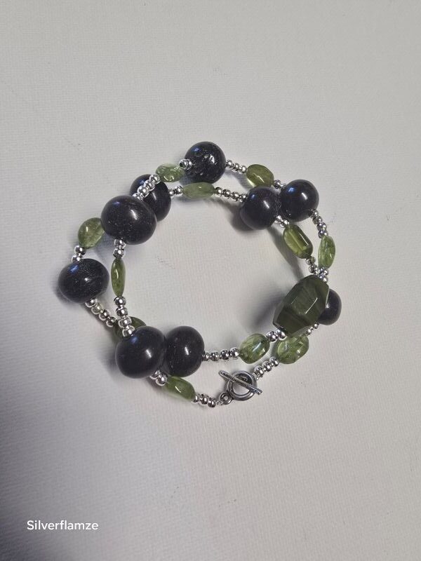 Green Peridot Black Stone Bracelet