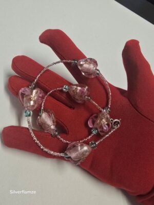 Pink Glass Heart Bead Bracelet