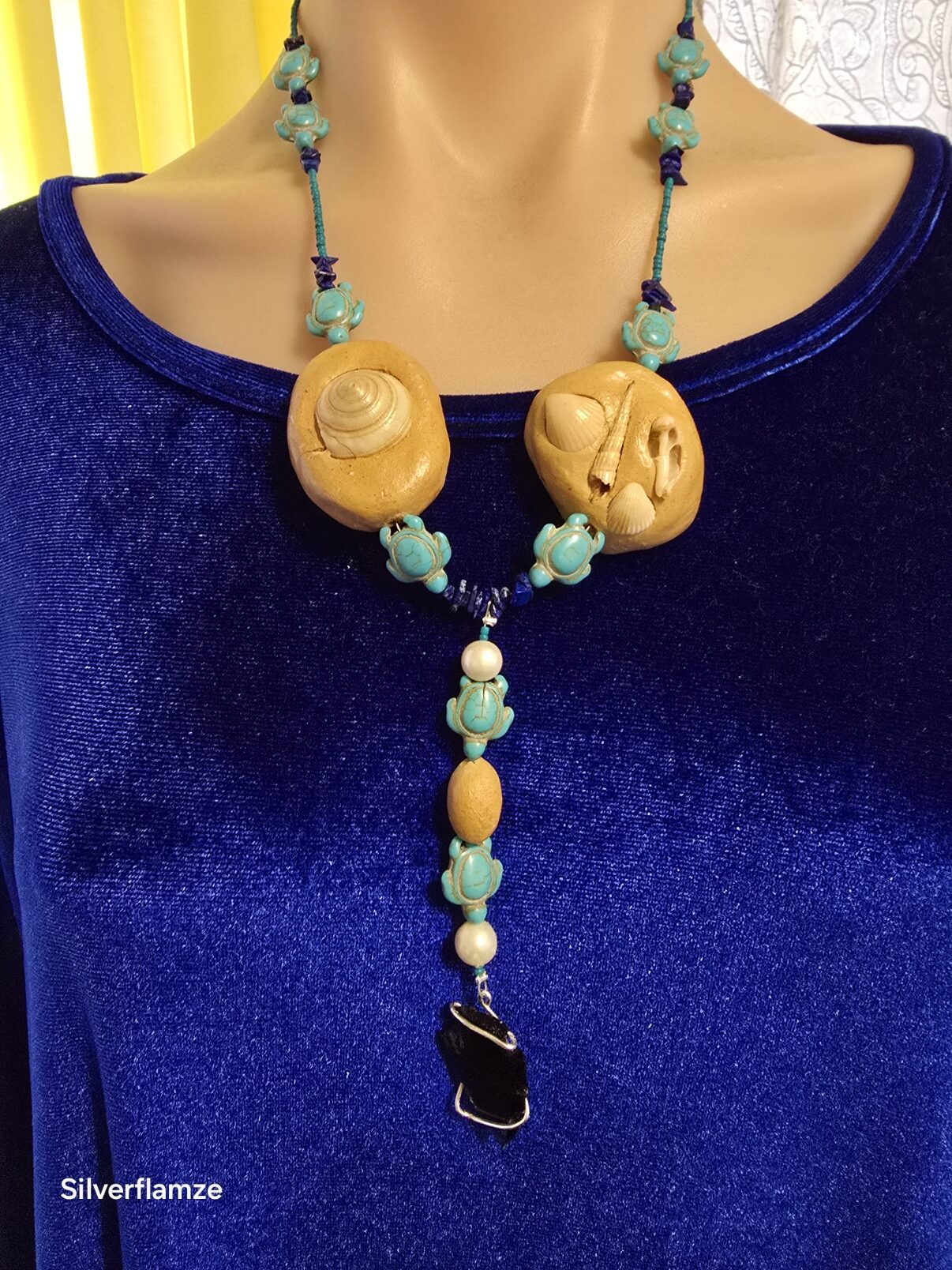 Turtle Lapis Clay Shell Bead Necklace Set - Image 2
