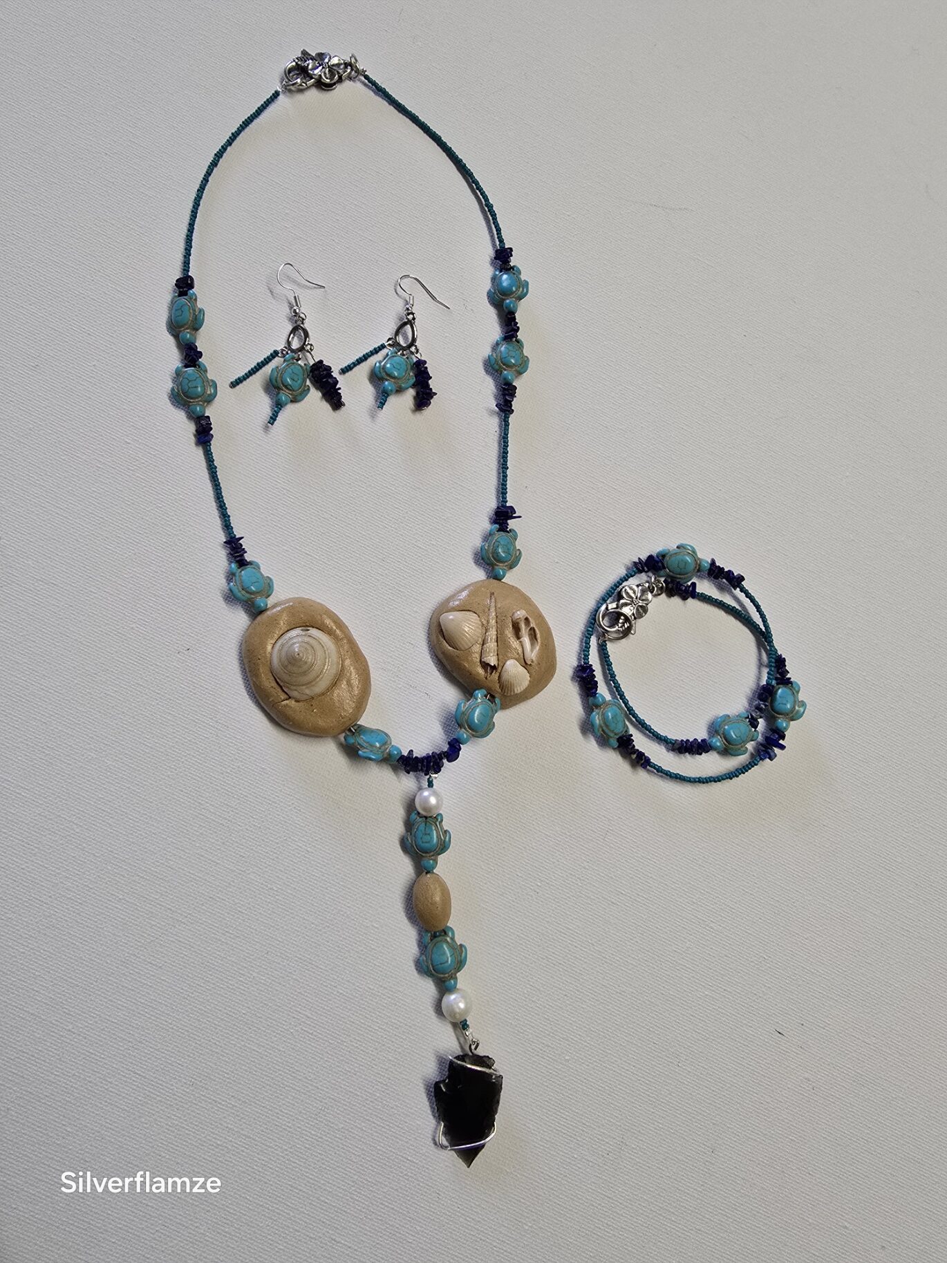 Turtle Lapis Clay Bead Necklace set