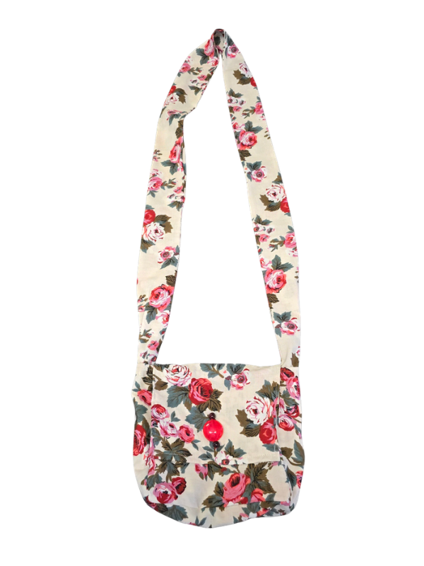Red Rose Cotton Crossbody Handmade Bag - Image 2