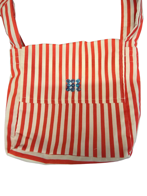 Red Stripe Crossbody Handmade Bag