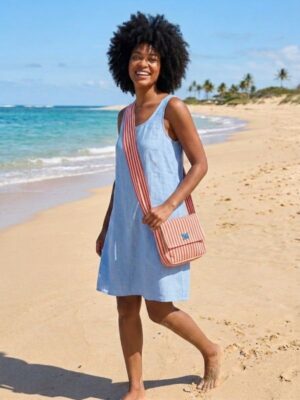 Red Stripe Crossbody Bage on model