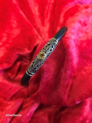 Citrine Sterling Silver Scroll Rubber Cuff Bangle